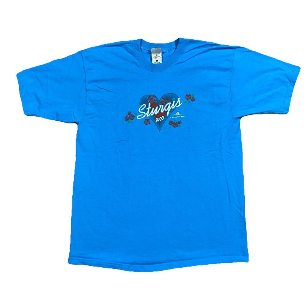 VTG 2000 Sturgis Motorcycle Rally Blue Graphic T-Shirt L Fruit of the Loom